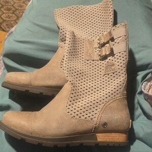Sorel Perforated Taupe Mid-Calf Heeled Boots
